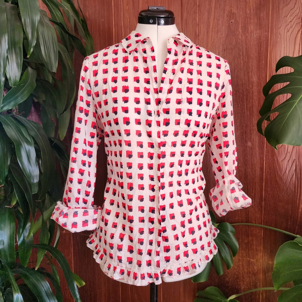 Kate Spade Paint Strokes Cotton Casual Preppy Button Down Blouse Top 8 / Medium